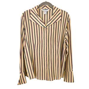 Platinum - Stephen Yearick Striped Silk Long Sleeve Blouse with Oversized Cuffs